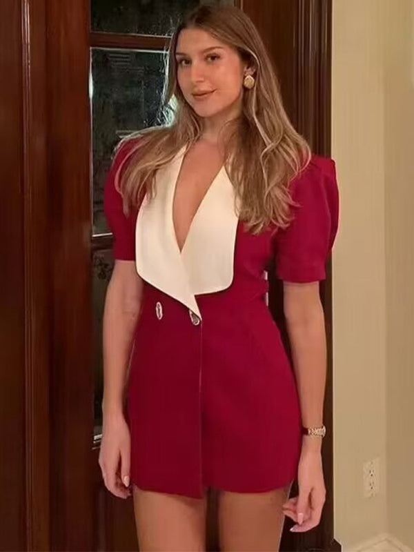 Suit-Inspired Mini Dress with Back Bow – French Chic Spring Style