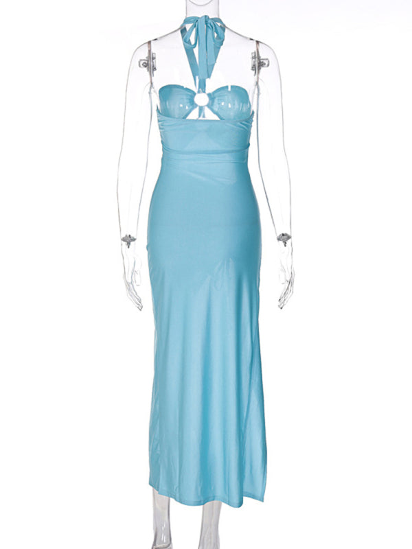 Women's Halterneck Cutout Slit Bodycon Dress