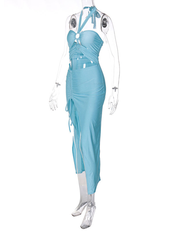 Women's Halterneck Cutout Slit Bodycon Dress