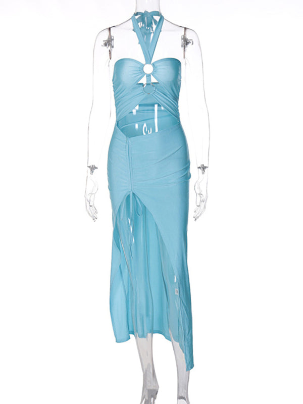 Women's Halterneck Cutout Slit Bodycon Dress