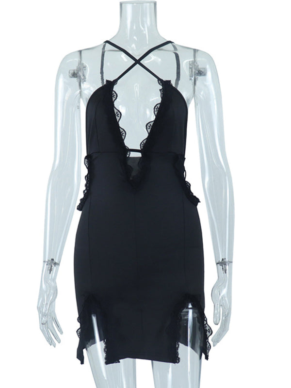 Lace Splice Slit Bodycon Dress