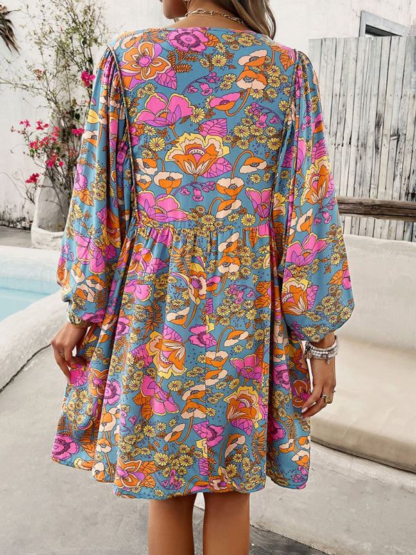 Boho V-Neck Printed Midi Dress