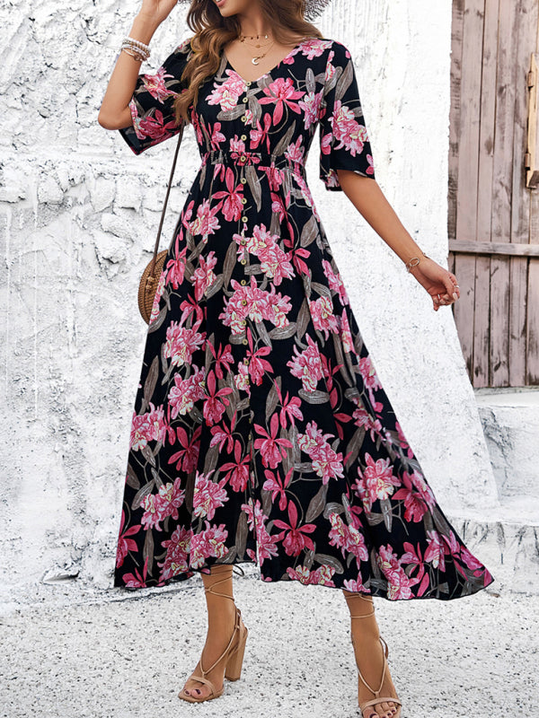 Romantic Floral Slit Maxi Dress – Spring & Summer Vacation Style