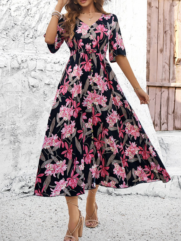 Romantic Floral Slit Maxi Dress – Spring & Summer Vacation Style