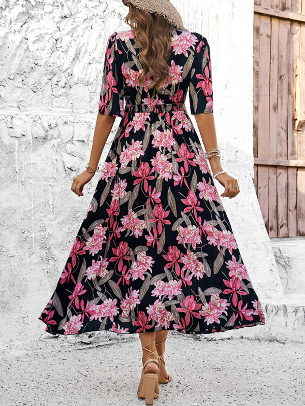 Romantic Floral Slit Maxi Dress – Spring & Summer Vacation Style