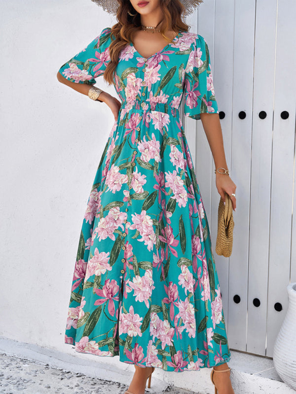 Romantic Floral Slit Maxi Dress – Spring & Summer Vacation Style