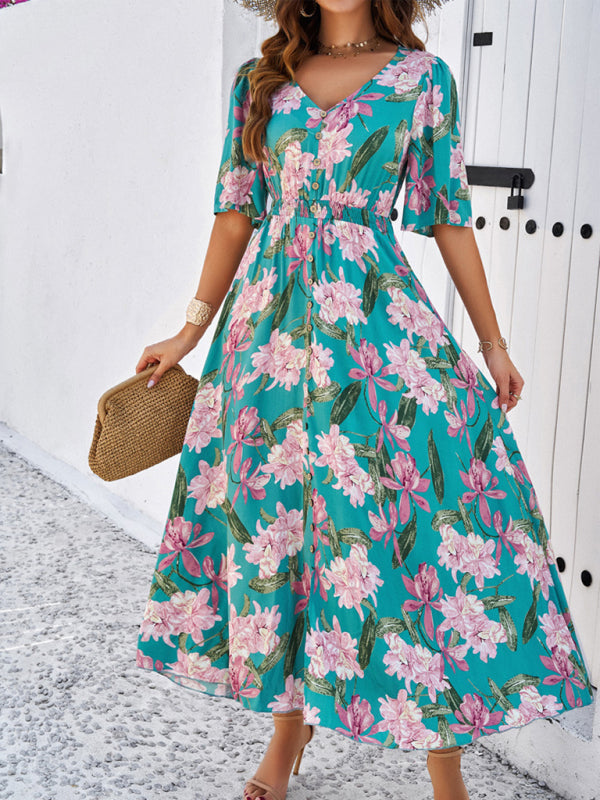 Romantic Floral Slit Maxi Dress – Spring & Summer Vacation Style