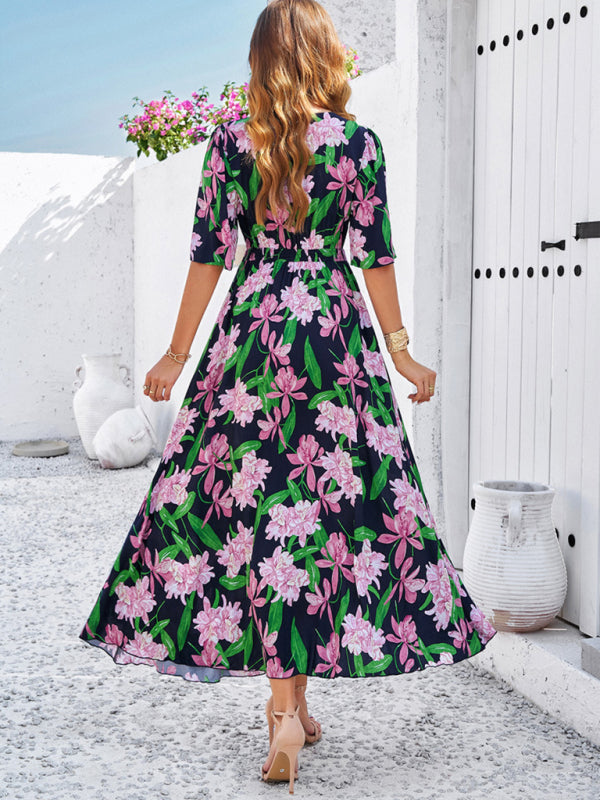 Romantic Floral Slit Maxi Dress – Spring & Summer Vacation Style