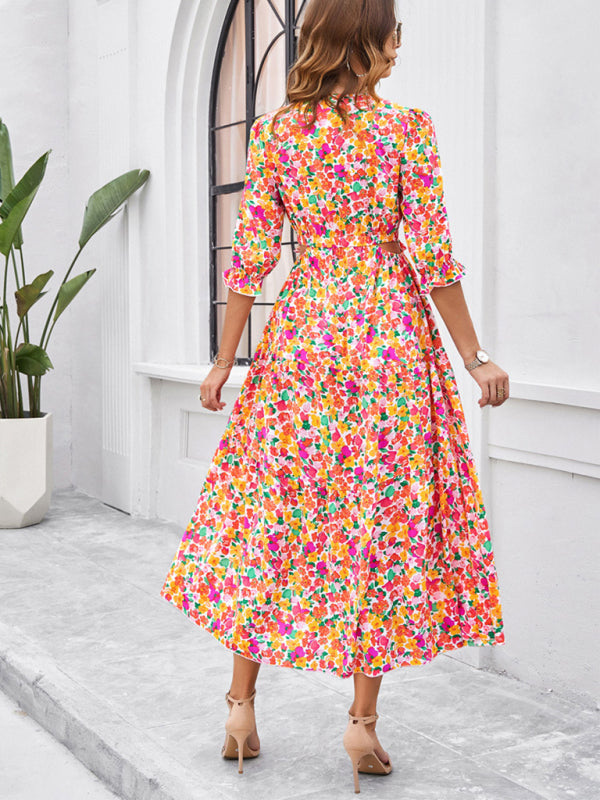 Printed V-Neck Slit Maxi Dress – Spring-Summer Holiday Style