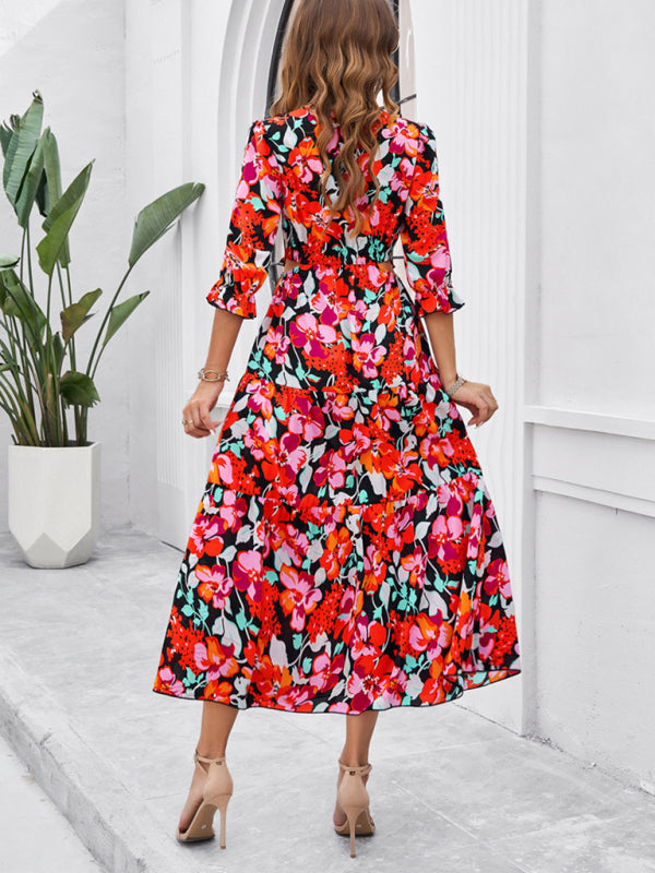 Printed V-Neck Slit Maxi Dress – Spring-Summer Holiday Style
