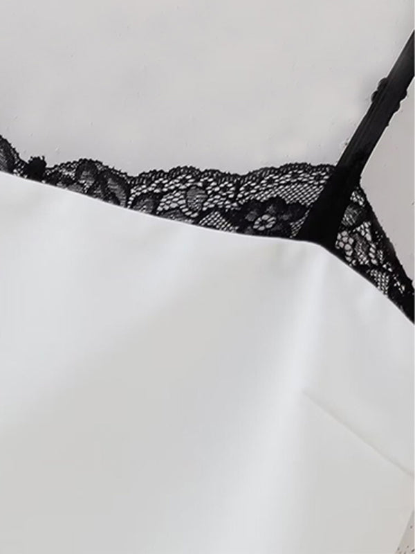 Lace Spliced White Short Suspender Dress – Elegant Spring-Summer Style