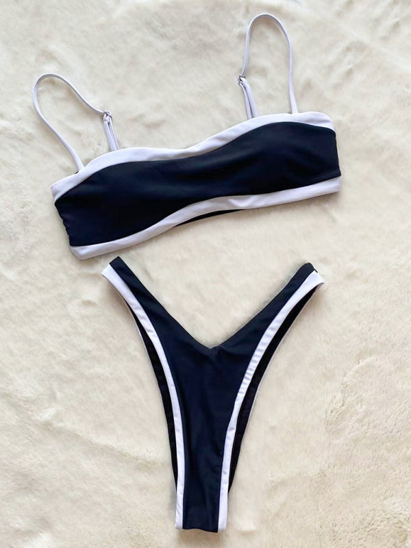 Strapless Split Bikini Set – Sexy Bandeau Top in Black