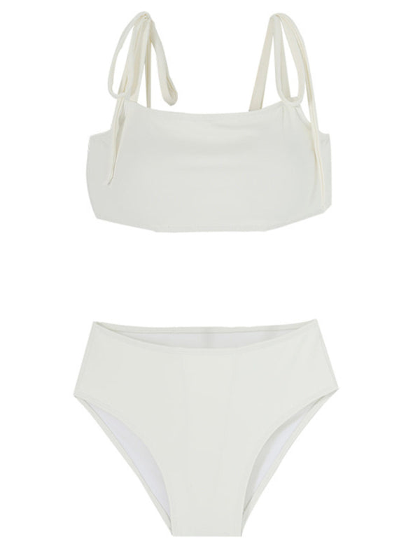 White Lace-Up Triangle Bikini Set – Push-Up Top & Adjustable Fit