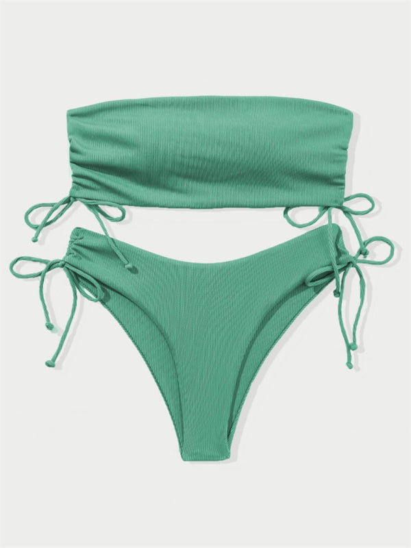Split Bandeau Strap Bikini – Solid Color Two-Piece Swimsuit in Multiple Shades