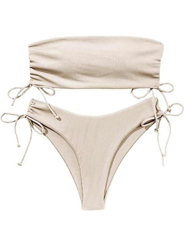 Split Bandeau Strap Bikini – Solid Color Two-Piece Swimsuit in Multiple Shades