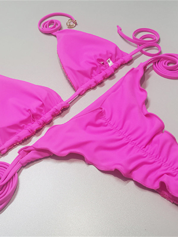 Sequin Triangle Bikini – Multi-Color Two-Piece with Adjustable Straps