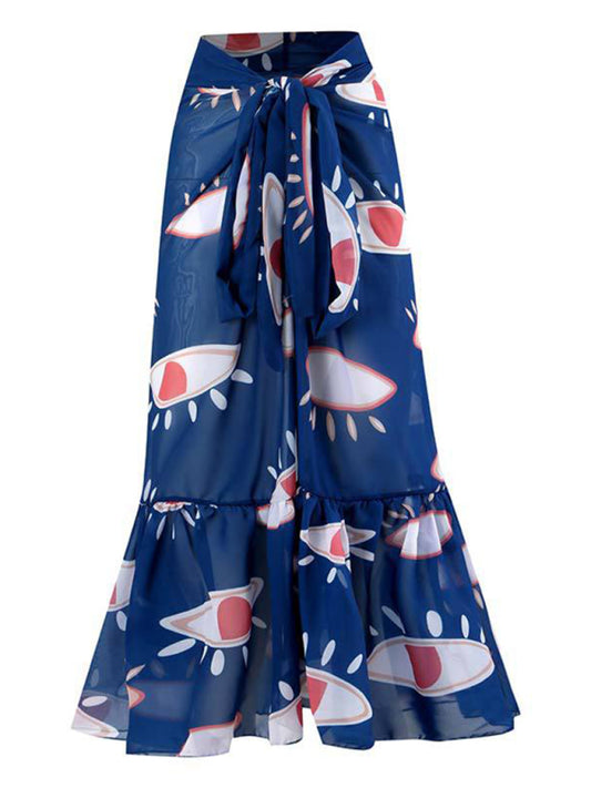 Devil's Eye Print Beach Skirt – Lightweight Stretch Cover-Up in Purplish Navy