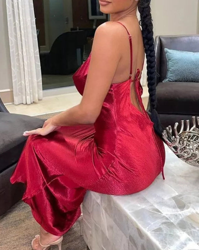 Strapless Backless Solid Color Evening Dress