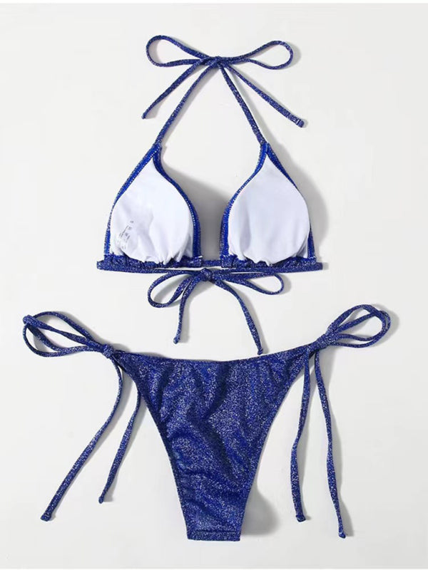 Ensemble bikini dos nu à bretelles – Design fendu sexy en couleurs unies