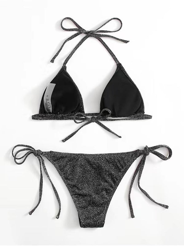 Ensemble bikini dos nu à bretelles – Design fendu sexy en couleurs unies