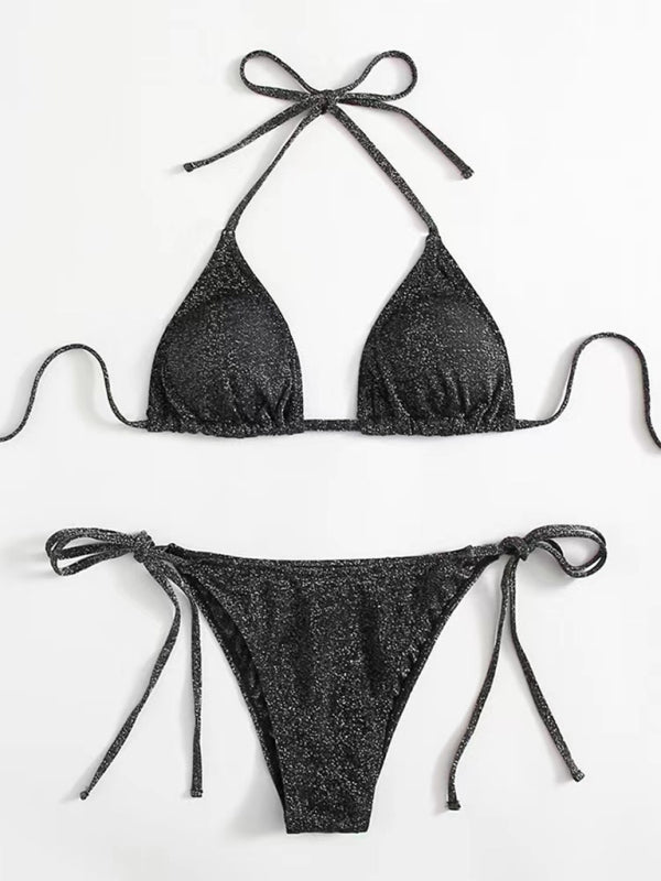 Ensemble bikini dos nu à bretelles – Design fendu sexy en couleurs unies