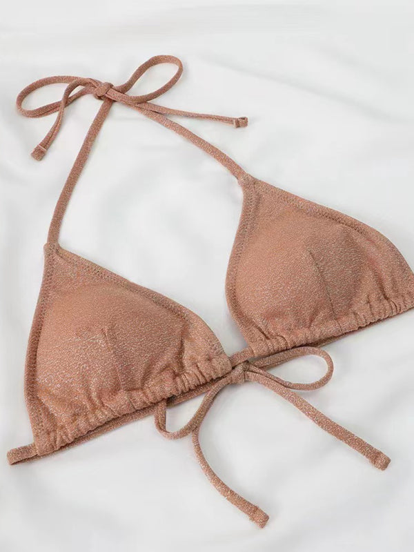 Ensemble bikini dos nu à bretelles – Design fendu sexy en couleurs unies
