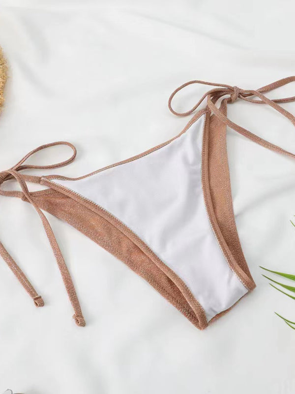 Ensemble bikini dos nu à bretelles – Design fendu sexy en couleurs unies