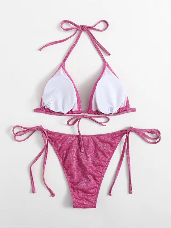 Ensemble bikini dos nu à bretelles – Design fendu sexy en couleurs unies