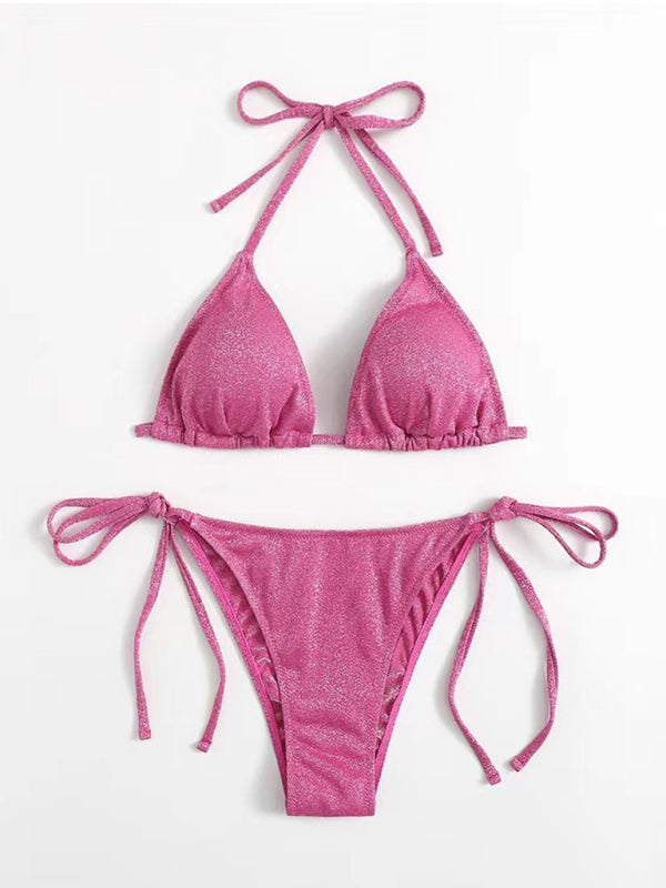 Ensemble bikini dos nu à bretelles – Design fendu sexy en couleurs unies