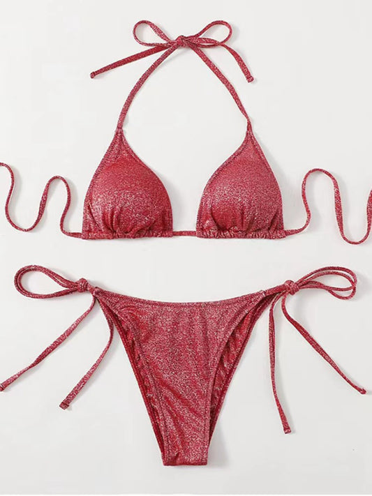 Strappy Backless Bikini Set – Sexy Split Design in Solid Colors