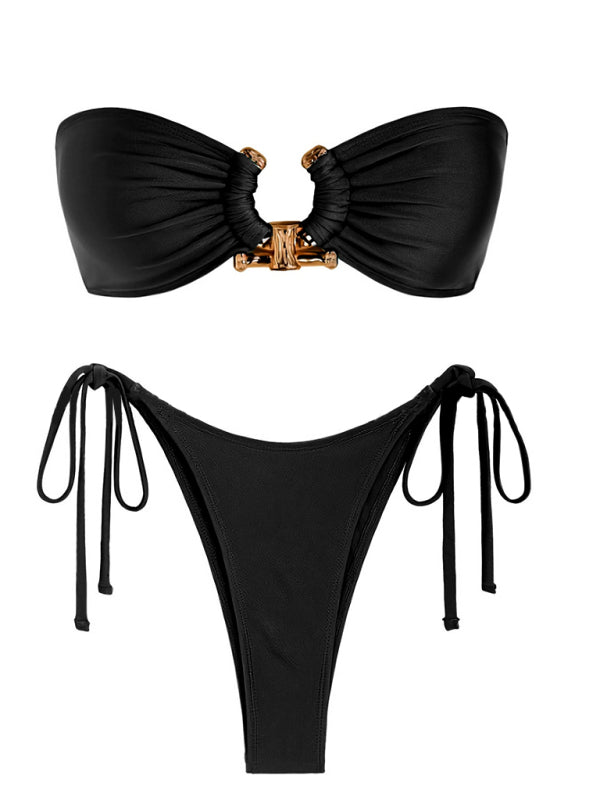 Shiny Split Bikini Set – Sexy Solid Swimwear with Moderate Stretch