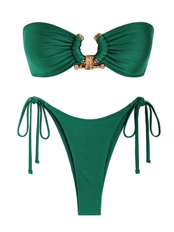 Shiny Split Bikini Set – Sexy Solid Swimwear with Moderate Stretch