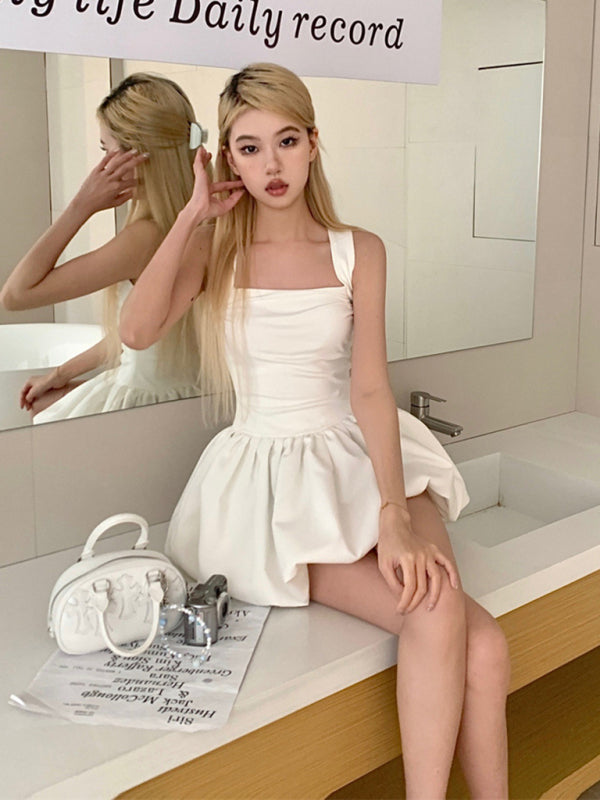 Sleeveless Square Neck Waist Slimming Dress