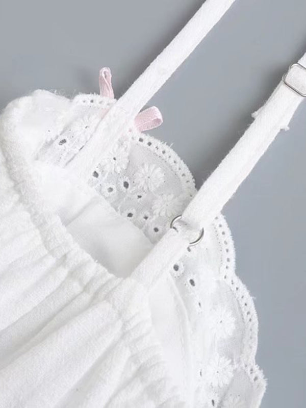 White Lace Splice Low-Cut A-Line Dress – Romantic Spring Summer Look