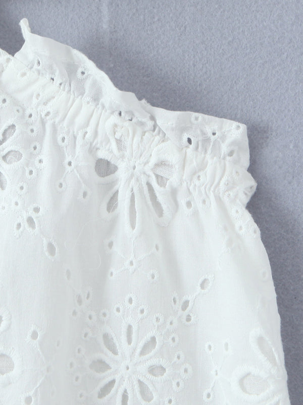 One-Shoulder Lace Backless Mini Dress – Romantic Knit Cotton, White