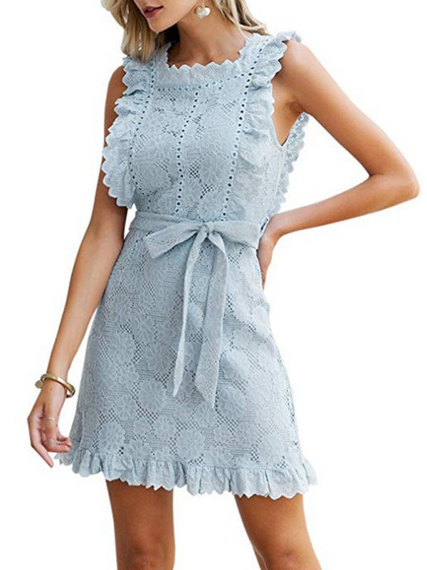 Embroidered Lace Ruffle Dress – Elegant Spring-Summer Style