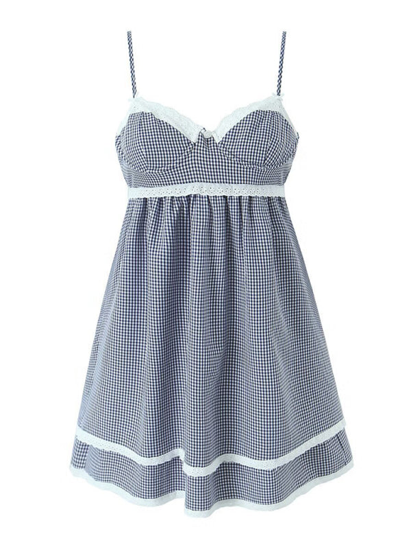 Lace Plaid Strappy Suspender Dress – Cute Summer Style in Red or Black