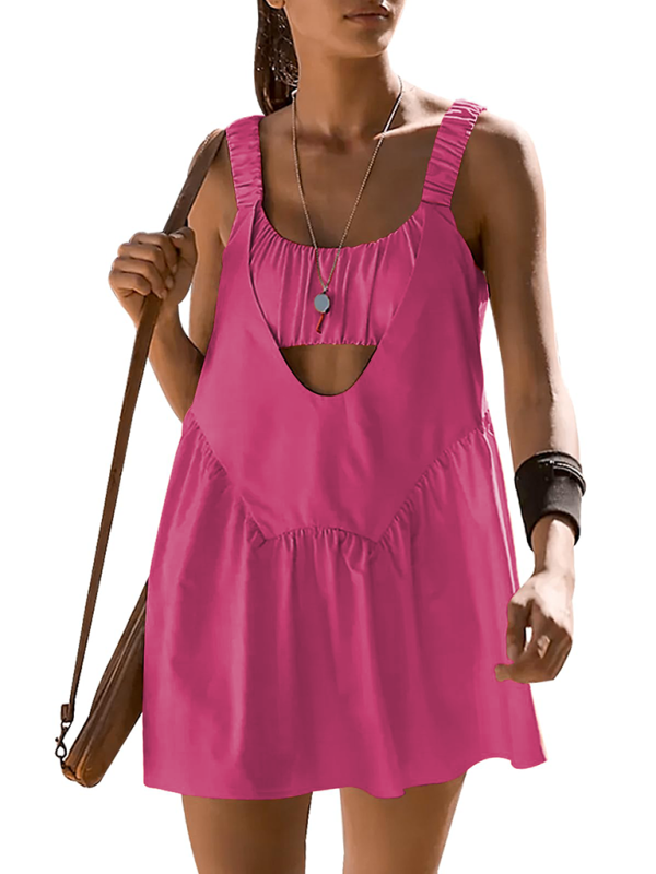 Backless Sports Dress with Built-In Shorts – Cotton Blend, Spring Style
