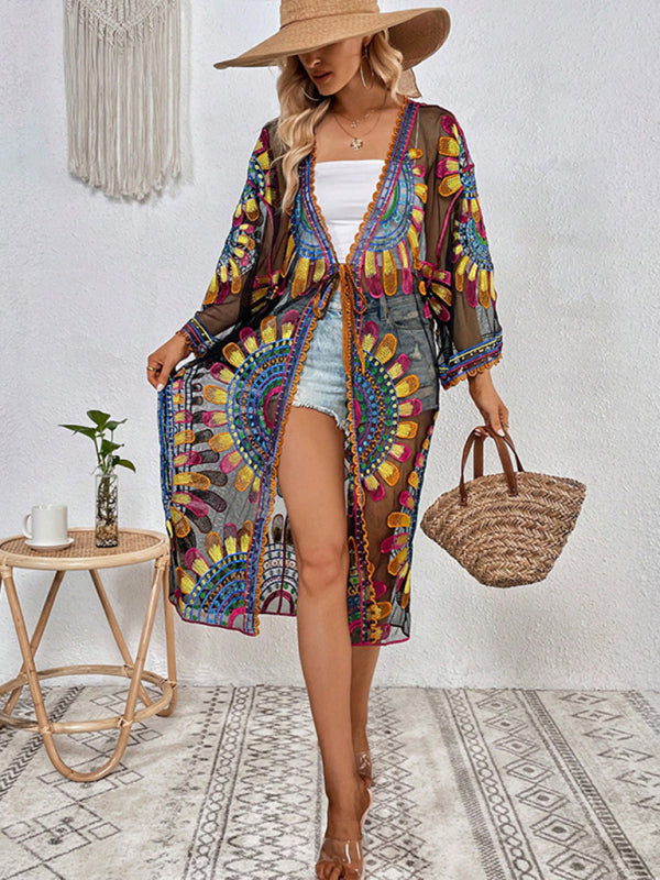 Lace Beach Cover-Up Cardigan – Lightweight Sheer Swimsuit Wrap for Sun Protection