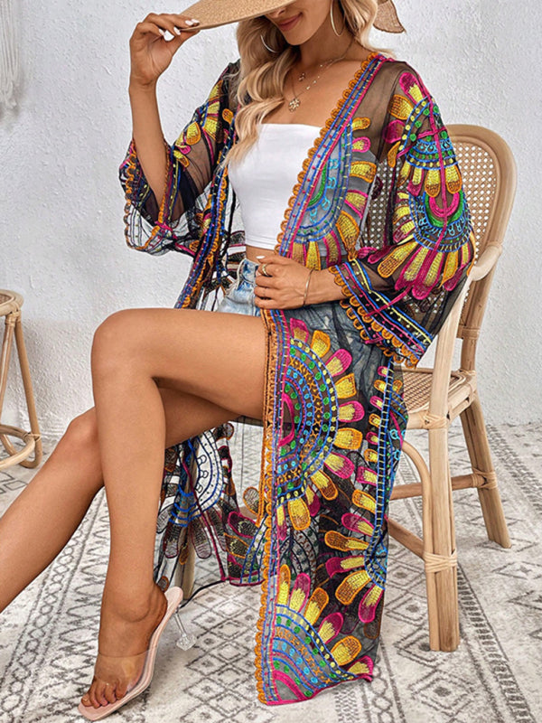 Lace Beach Cover-Up Cardigan – Lightweight Sheer Swimsuit Wrap for Sun Protection