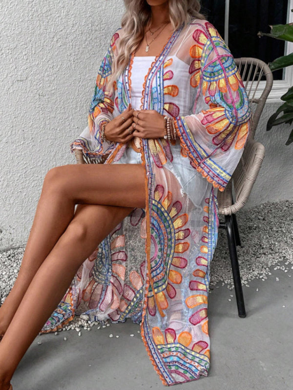 Lace Beach Cover-Up Cardigan – Lightweight Sheer Swimsuit Wrap for Sun Protection