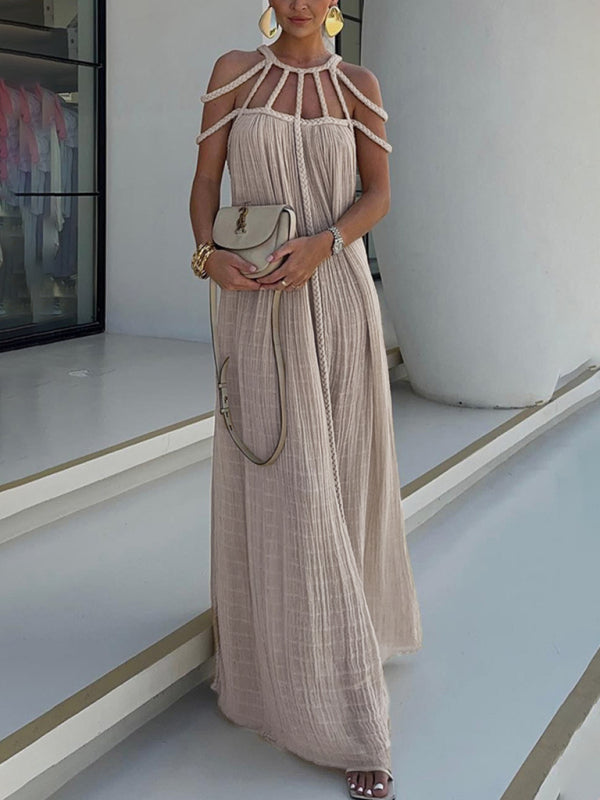 Casual Drawstring Loose Holiday Dress – Lightweight Woven Style