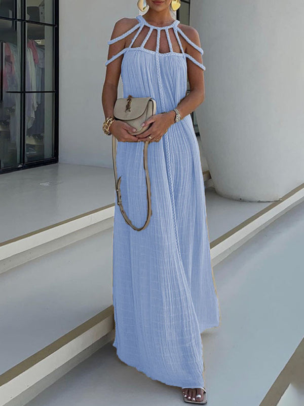Casual Drawstring Loose Holiday Dress – Lightweight Woven Style