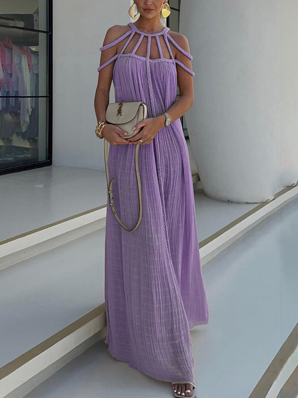 Casual Drawstring Loose Holiday Dress – Lightweight Woven Style