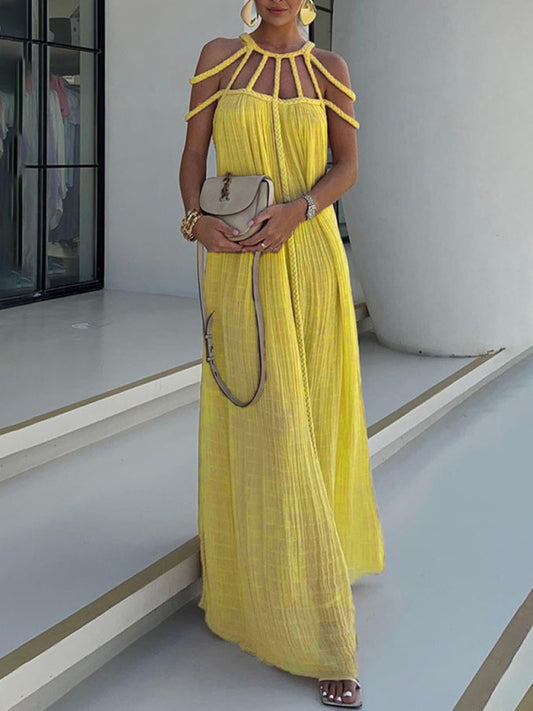 Casual Drawstring Loose Holiday Dress – Lightweight Woven Style