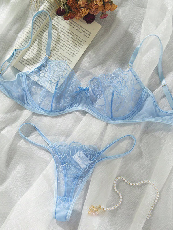 Hollow Lace Bra & Panty Set – Sexy Three-Point Design, Light & Stretchy