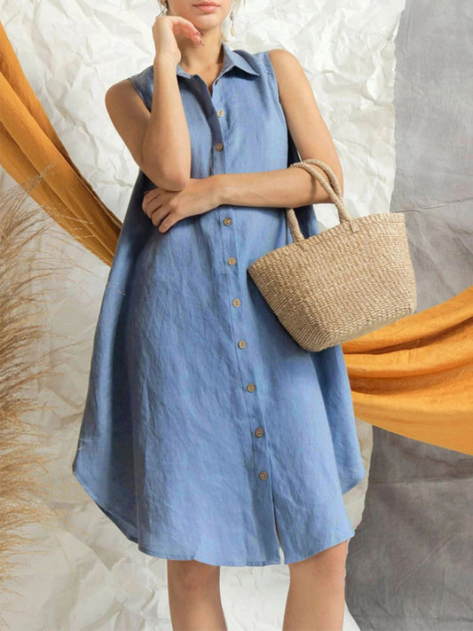 Solid Color Loose-Fit Shirt Dress – Lightweight Cotton for Spring/Summer