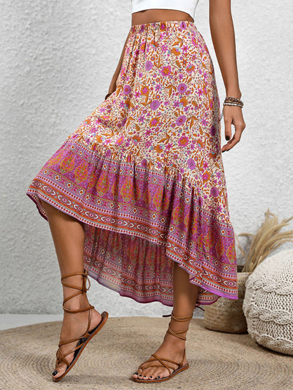 Bohemian Floral Print Midi Skirt