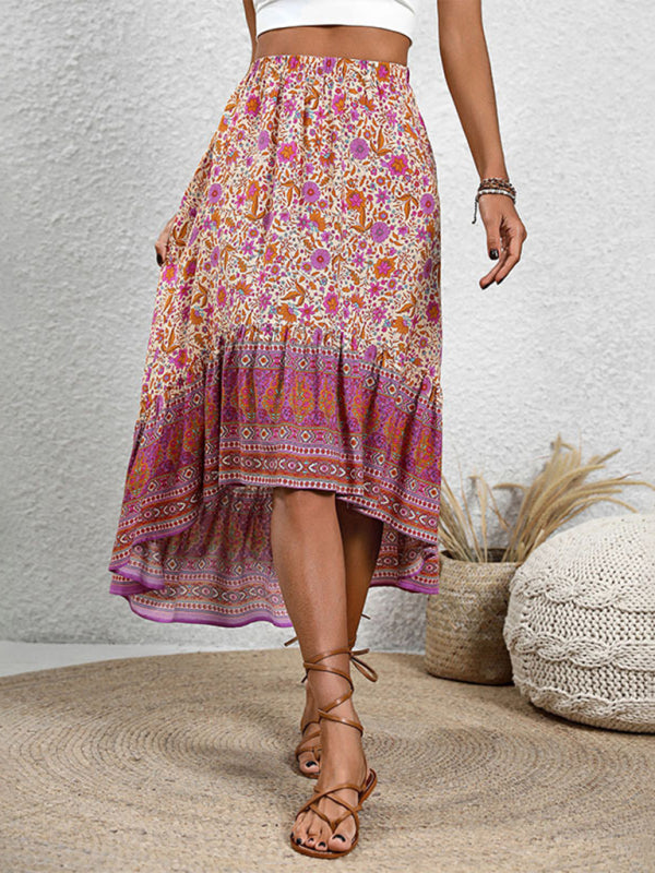 Bohemian Floral Print Midi Skirt
