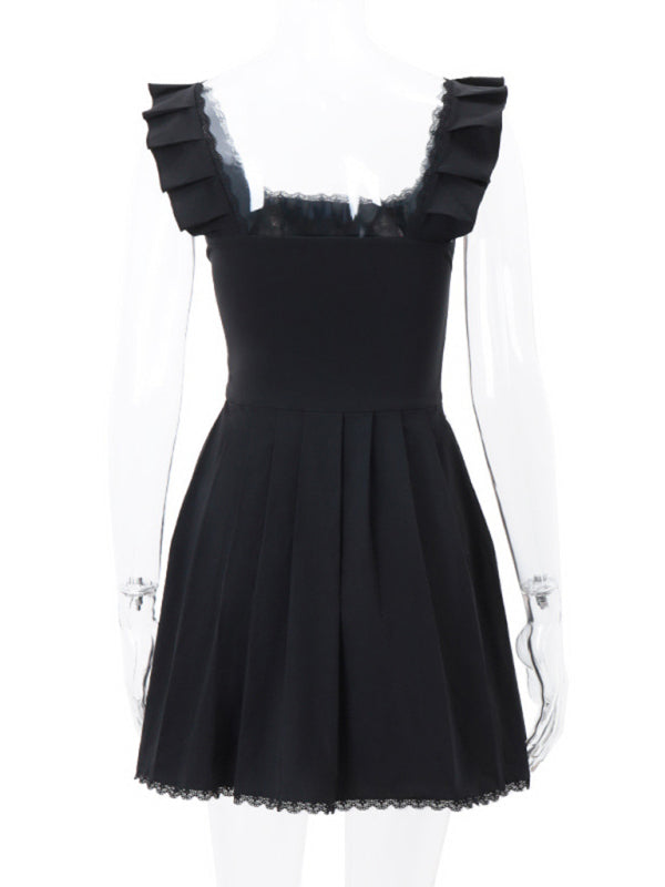 Square Neck Corset Midi Dress with Ruffle Trim – Spring Cotton Blend